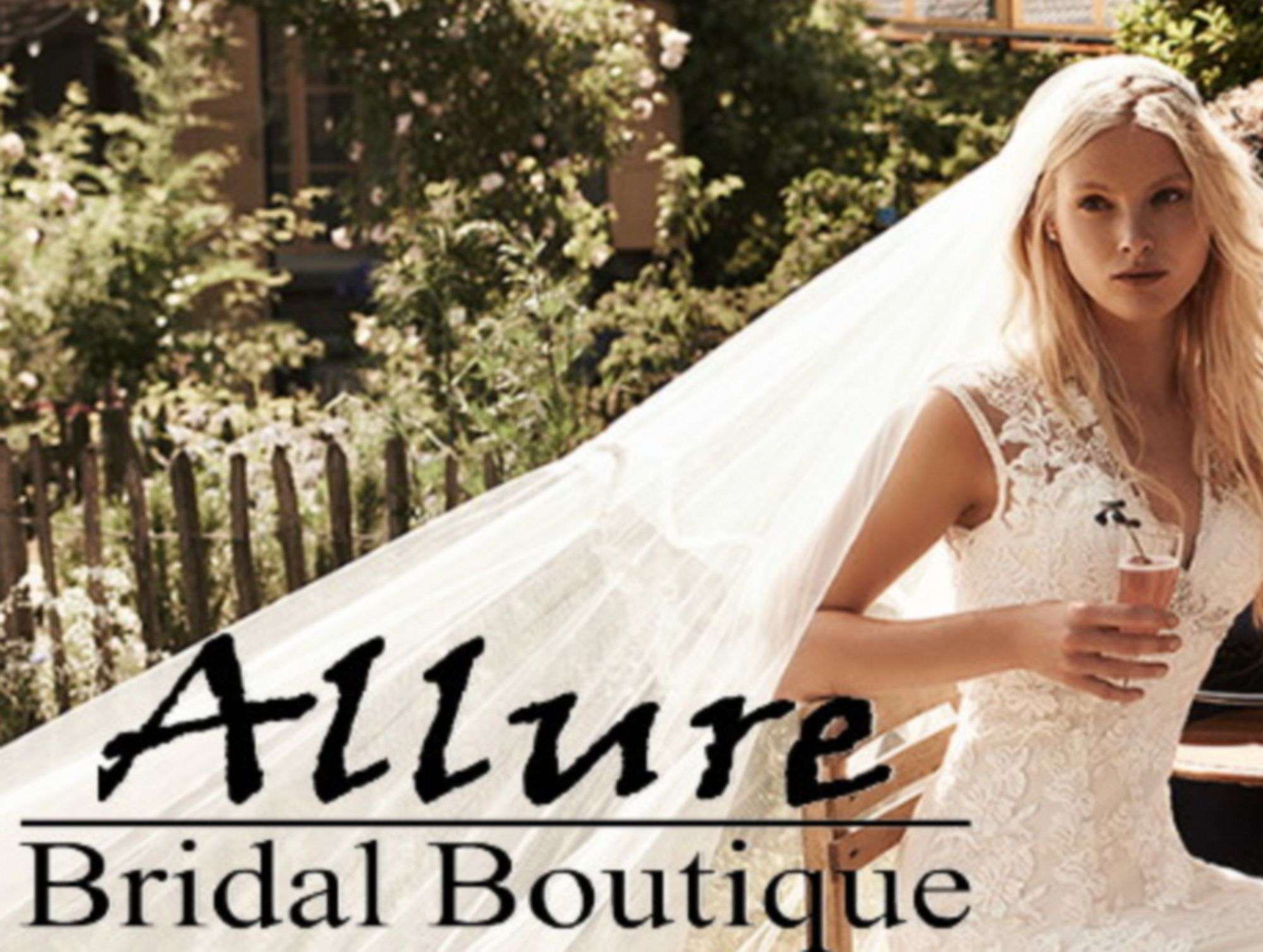 Elegant wedding dresses on display at Allure Bridal Boutique
